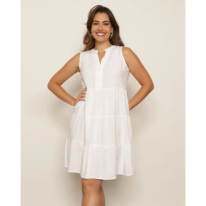 Vestido Feminino Curto Três Marias Com Botões Branco M