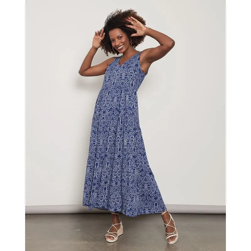 Vestido Feminino Berry & Co. Três Marias Longo Estampa Floral Azul G
