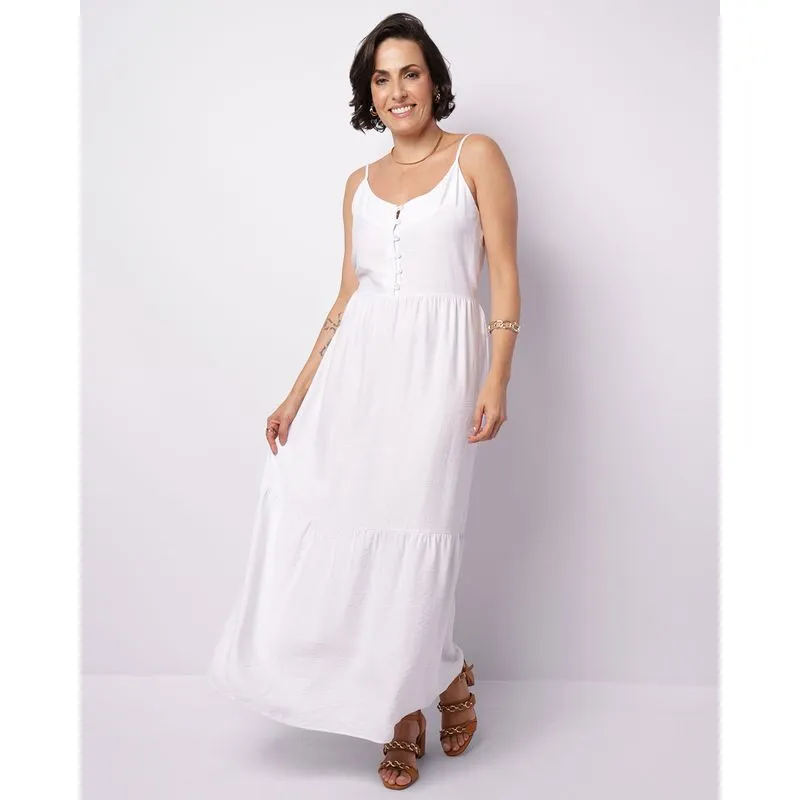 Vestido Feminino Longo Alcinha Viscose Branco GG
