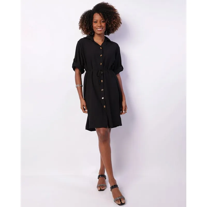 Vestido Feminino Berry & Co. Chemise com Botões Preto M