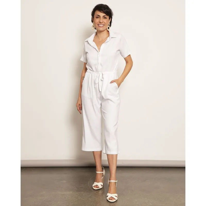 Macacão Feminino Midi Com Amarração Branco P
