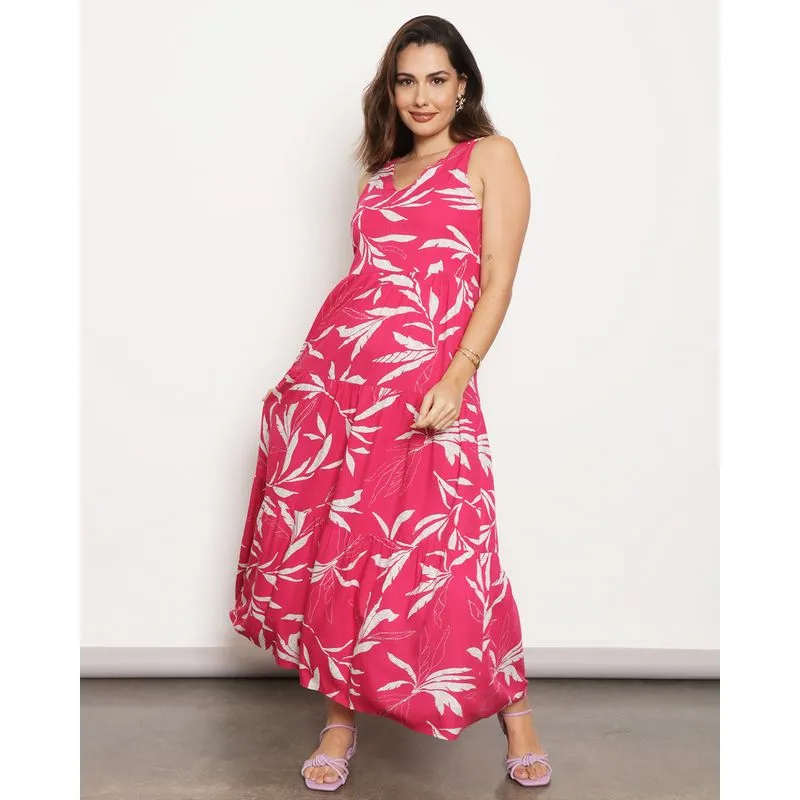 Vestido Feminino Alcinha Longo Com Estampa Floral Rosa M