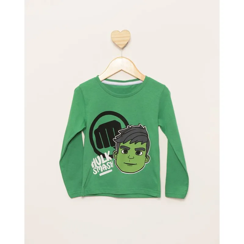 Camiseta Bebê Marvel Hulk Estampa Frontal Manga Longa Verde 2