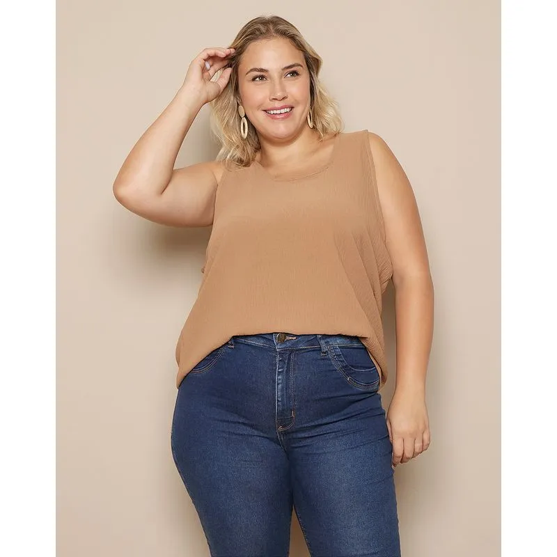 Regata Plus Size Feminina Texturizada Bege G1