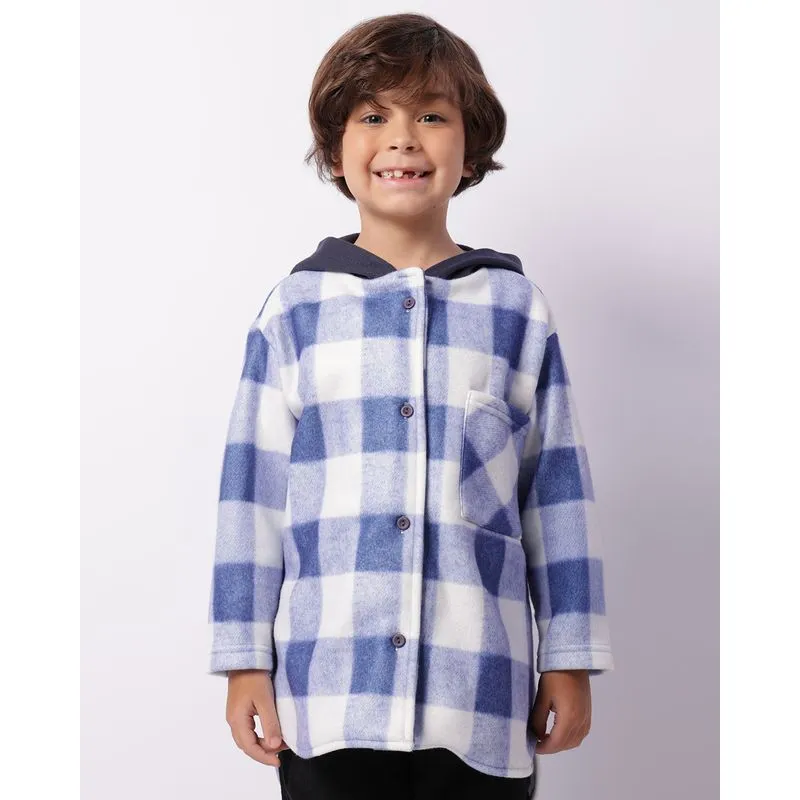 Casaco Infantil Soft Com Capuz Bolso Xadrez Azul 6