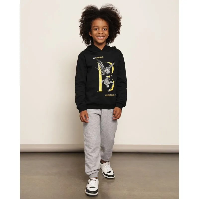 Conjunto Moletom Infantil Dc Comics Batman Peluciado Com Capuz Preto 4
