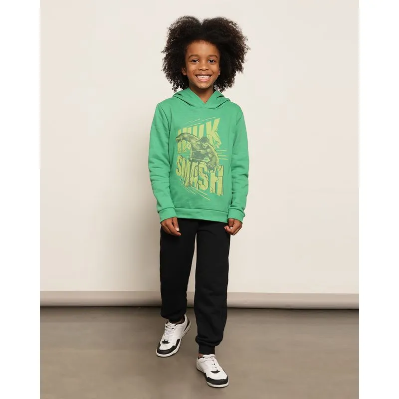 Conjunto Moletom Infantil Marvel Hulk Peluciado Com Capuz Verde 10