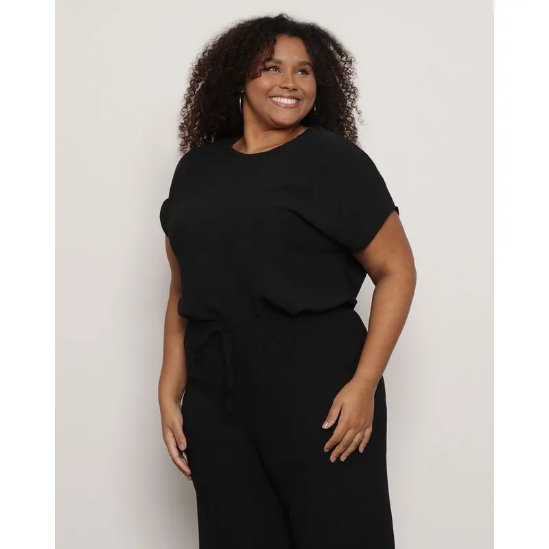 Blusa Plus Size Feminina Manga Curta Preta G2
