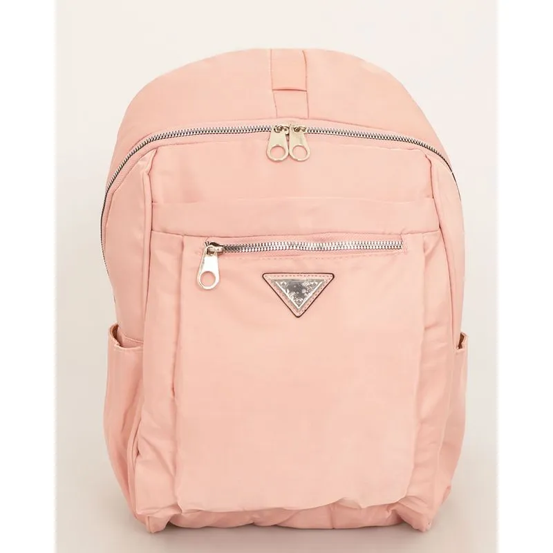 Mochila Casual Com Aplicação E Bolsos Rosa UN