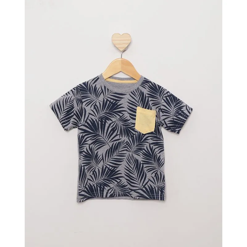 Camiseta Infantil Bebê Estampa Folhagem Manga Curta Gola Careca Cinza 3