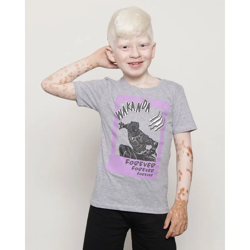 Camiseta Infantil Manga Curta Marvel Estampa Pantera Negra Cinza 8