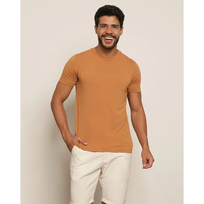 Camiseta Masculina Básica Manga Curta Marrom Médio G
