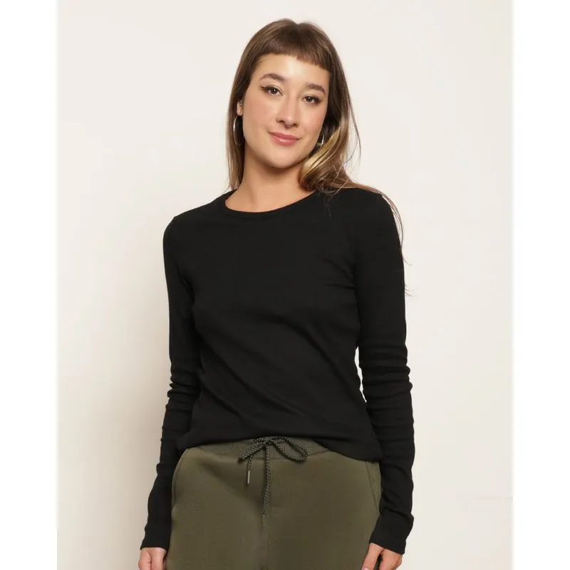 Blusa Feminina Canelada Manga Longa Preta M