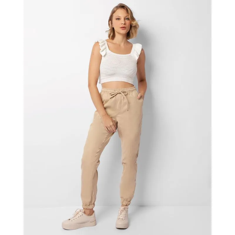 Calça Feminina Sarja Jogger Vizzy Bege 46