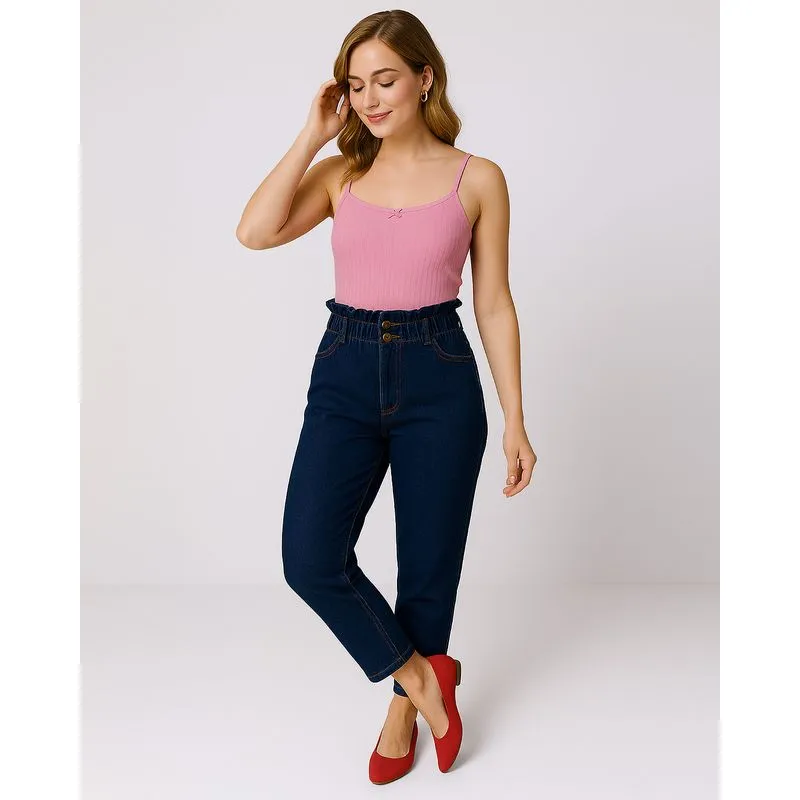 Calça Jeans Feminina Clochard com Bolsos Azul 46
