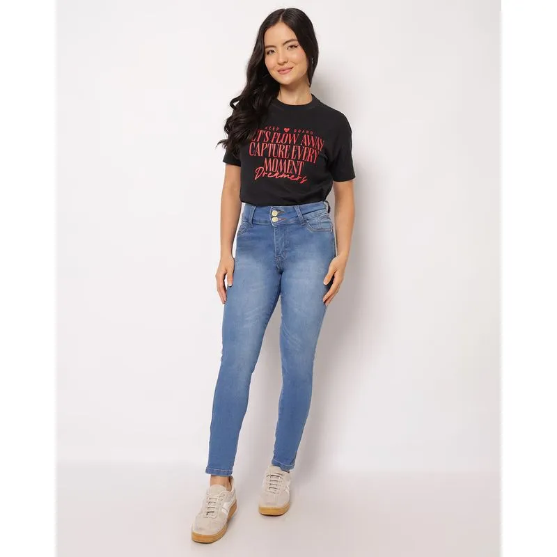Calça Jeans Feminina Skinny Levanta Bumbum com Bolsos Azul 40