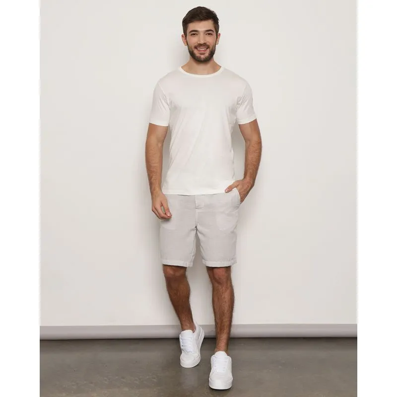 Bermuda Masculina Sarja Reta Com Cordão Listrada Bege 44