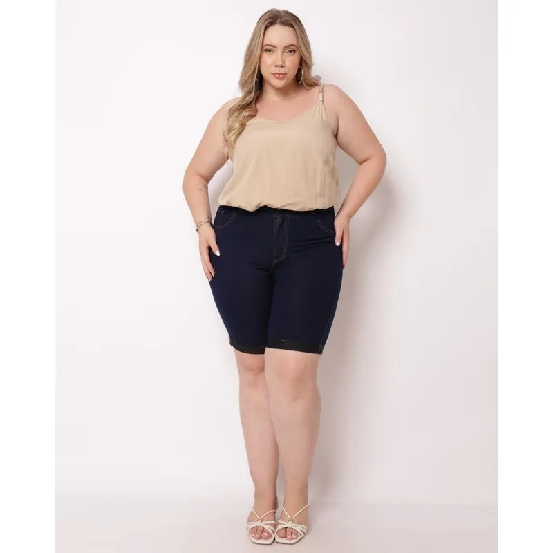 Bermuda Jeans Plus Size Feminina Ciclista Azul 50