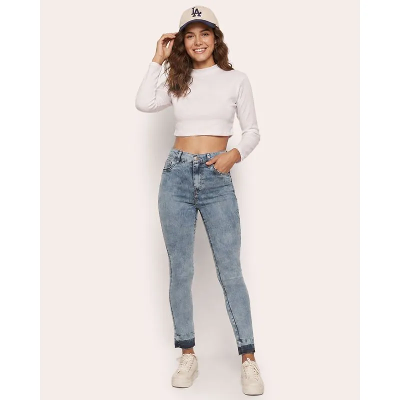 Calça Jeans Feminina Vizzy Cigarrete Marmorizada Azul 48