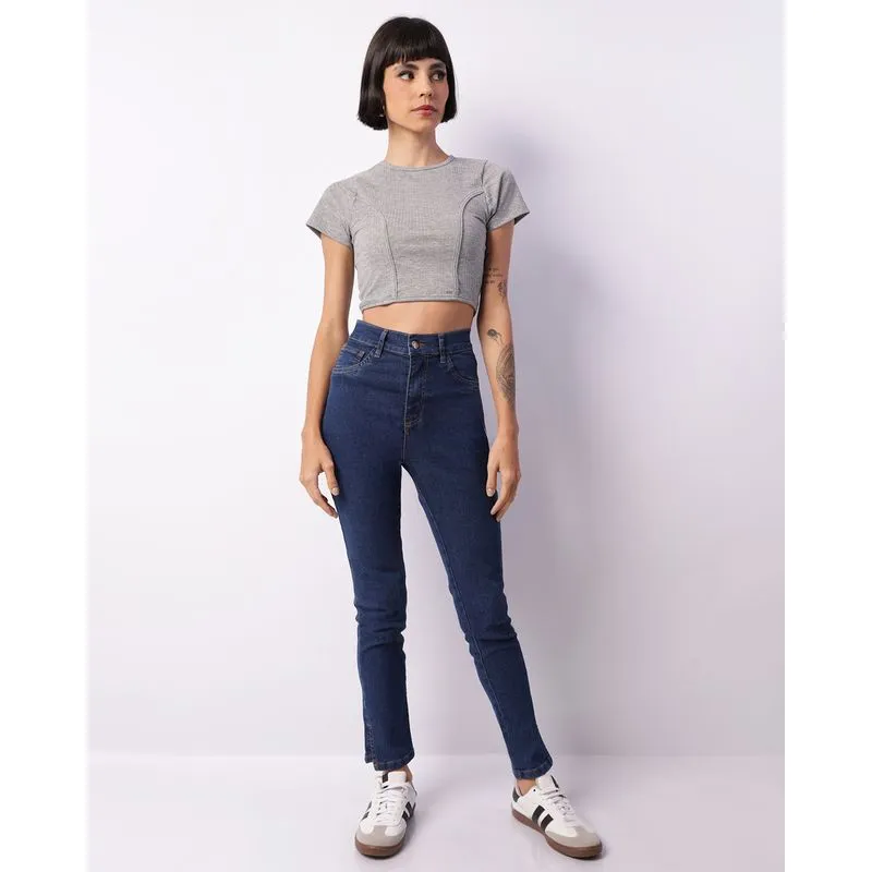 Calça Jeans Feminina Vizzy Cigarrete Abertura Na Barra Azul 42