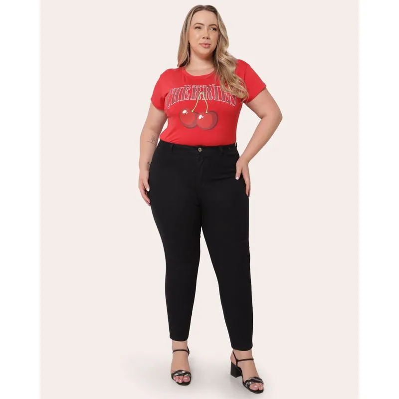 Calça Sarja Plus Size Feminina Cigarrete Preta 50