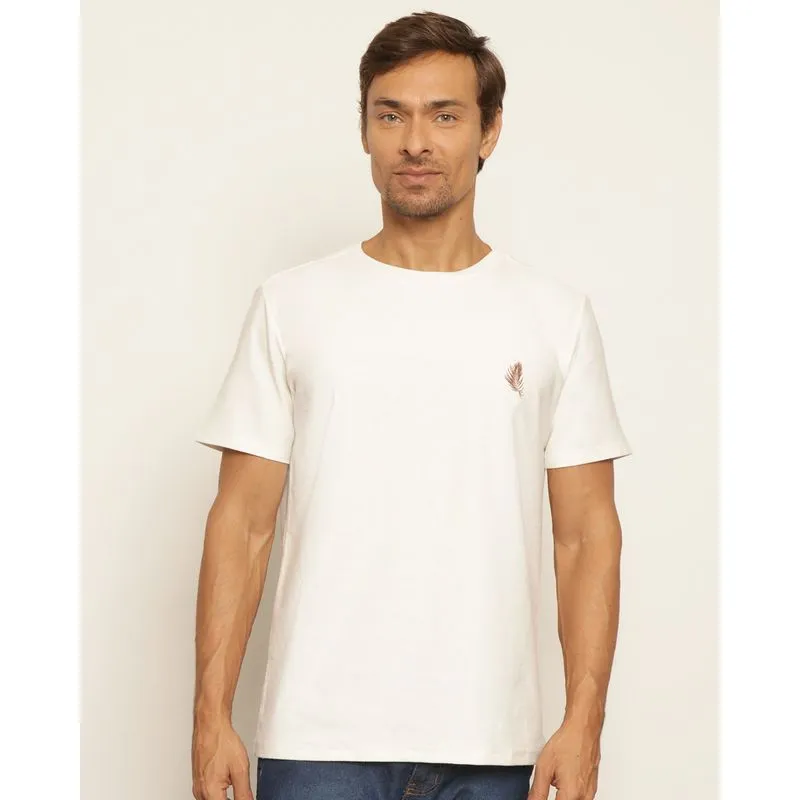 Camiseta Masculina Texturizada Estampa Pena Manga Curta Off White GG
