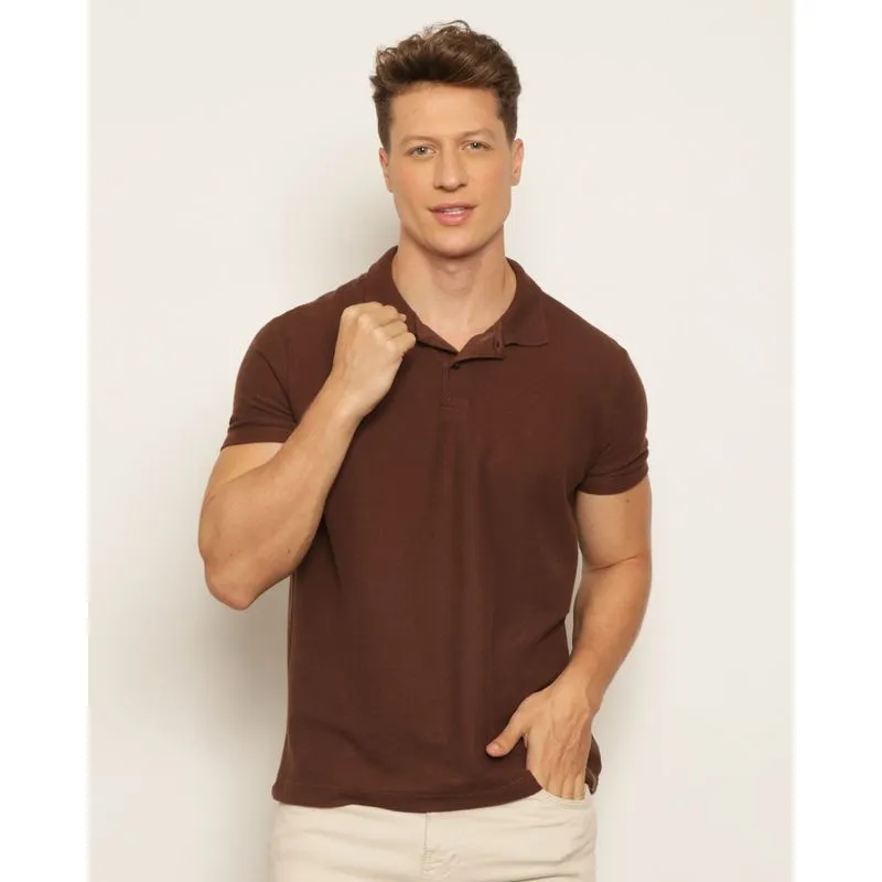Camisa Polo Masculina Piquet Manga Curta Marrom M