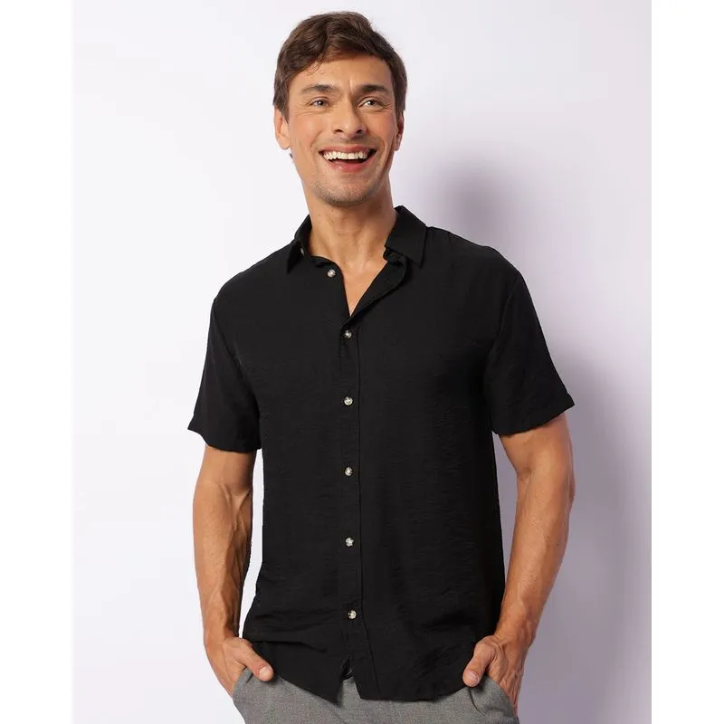 Camisa Masculina Crepe Manga Curta Preta G
