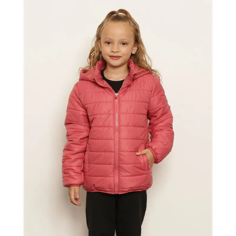 Jaqueta Infantil Puffer Bolsos Com Capuz Rosa 6