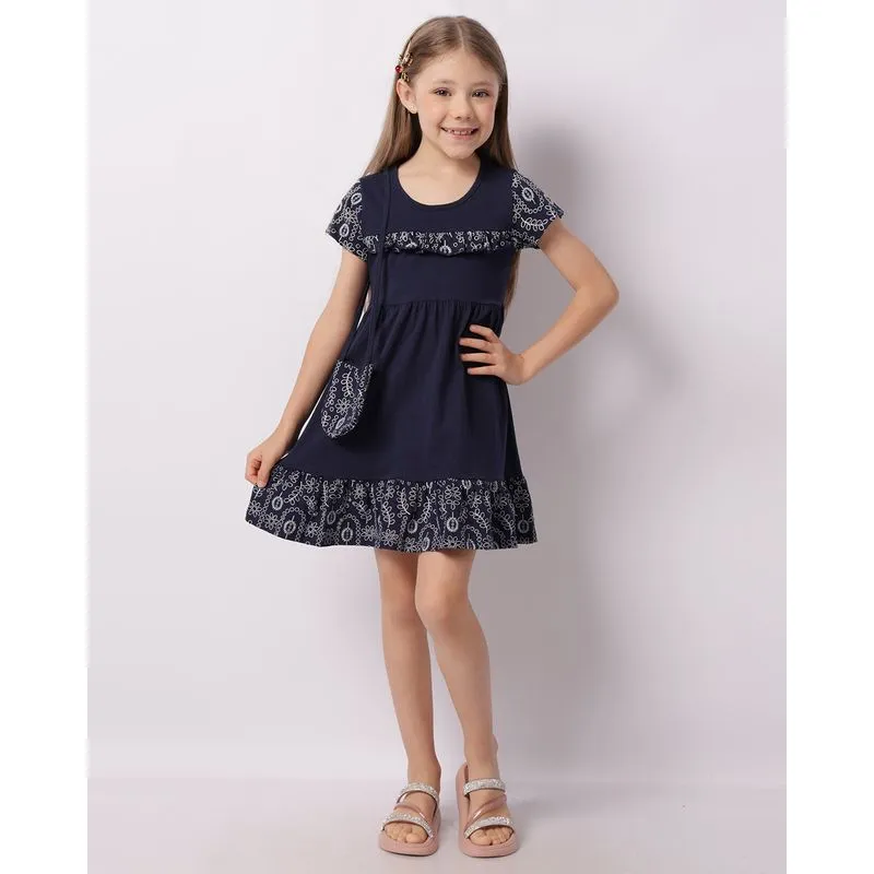 Vestido Infantil Manga Curta Babados Em Laise + Brinde Bolsinha Marinho 10