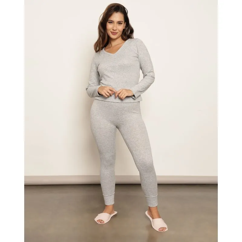 Pijama Feminino Longo Tricô Cinza G