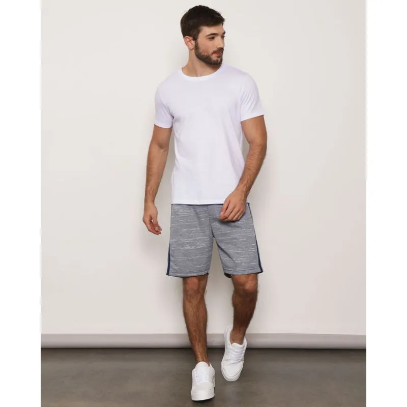 Bermuda Masculina Moletinho Rajado Reta Com Recortes Cinza M