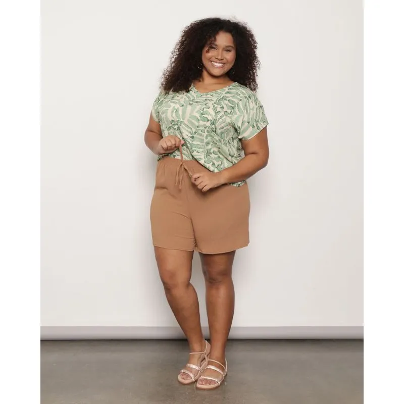 Short Plus Size Feminino Curto Texturizado Bege G1
