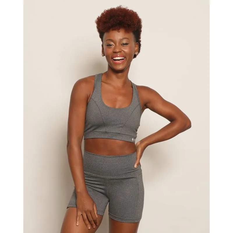Top Feminino Fitness Nadador Com Recorte Cinza GG
