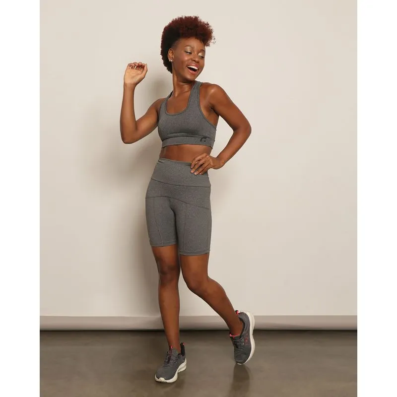 Short Feminino Fitness Curto Com Recorte Cinza G