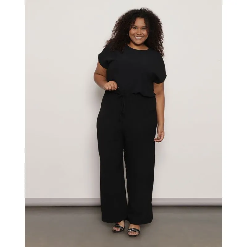 Calça Plus Size Feminina Pantalona Com Cordão Preta G1