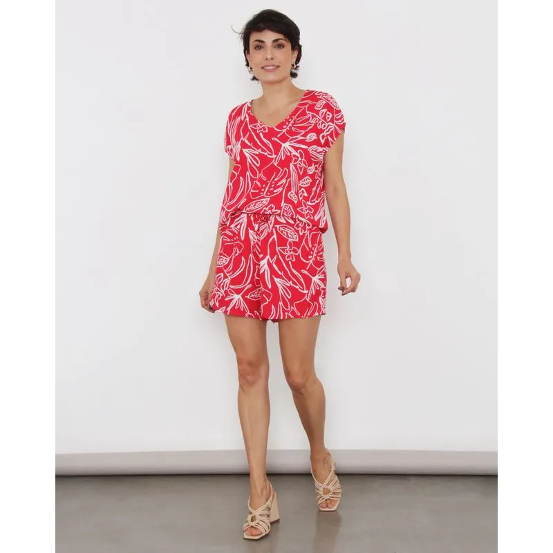 Short Feminino Berry & Co. Curto Viscose Estampado Rosa G