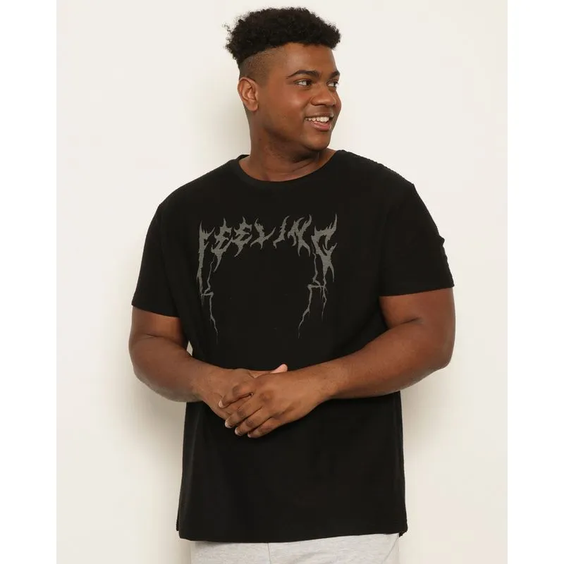 Camiseta Plus Size Masculina Texturizada Estampa Dark Manga Curta Preto G1