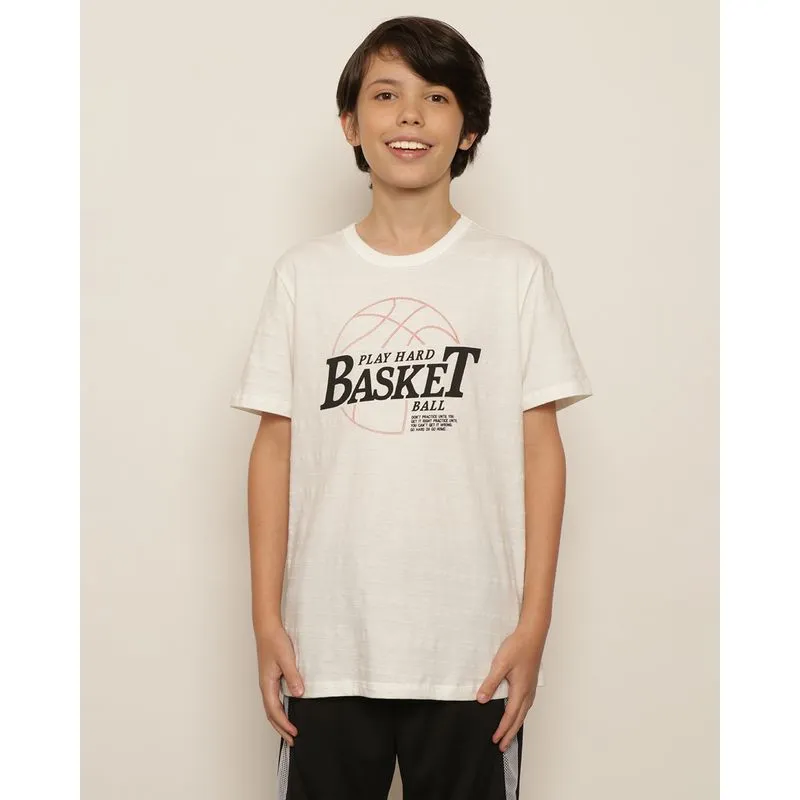 Camiseta Juvenil Texturizada Estampa Manga Curta Off White 12