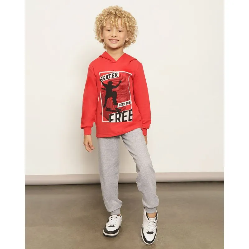 Conjunto Moletom Infantil Peluciado Estampa Skate Vermelho 6