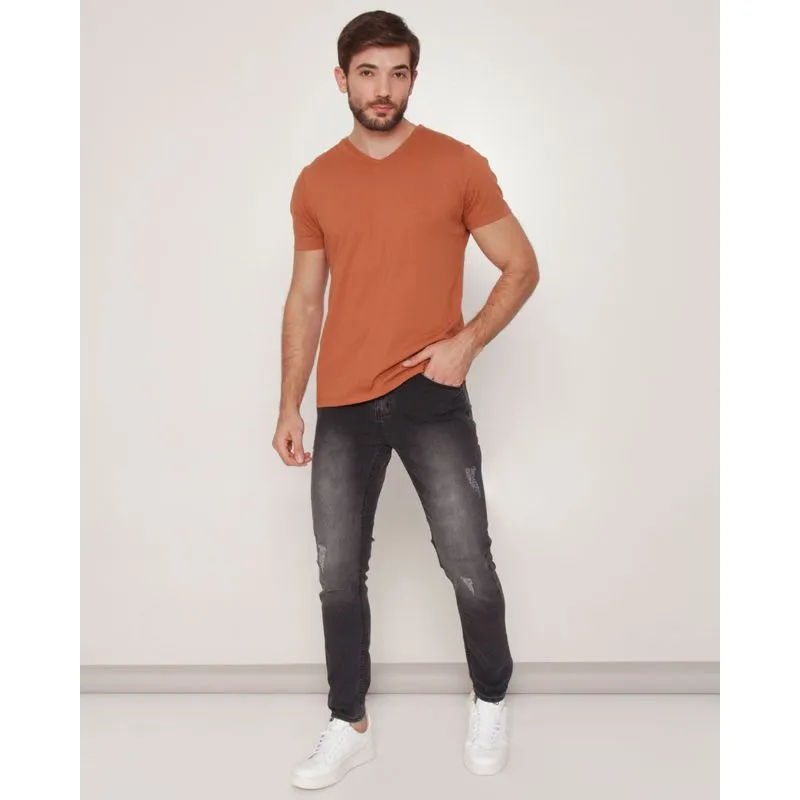 Calça Jeans Masculina Skinny Com Puídos Preta 42