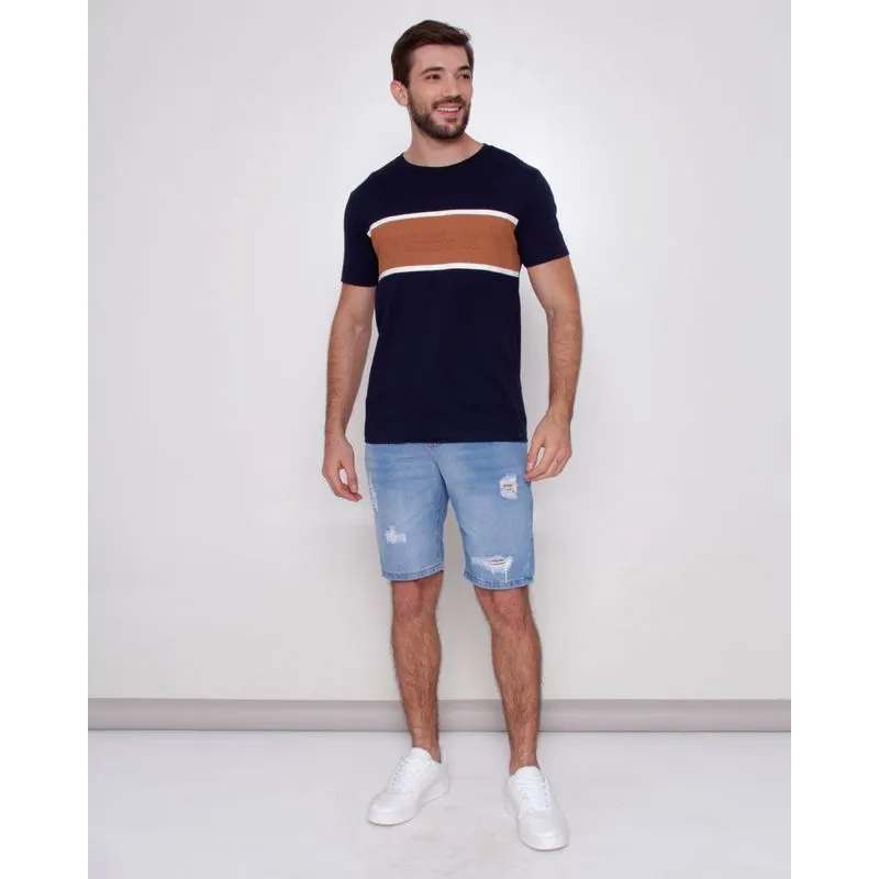 Bermuda Jeans Masculina Reta Destroyed Azul 38