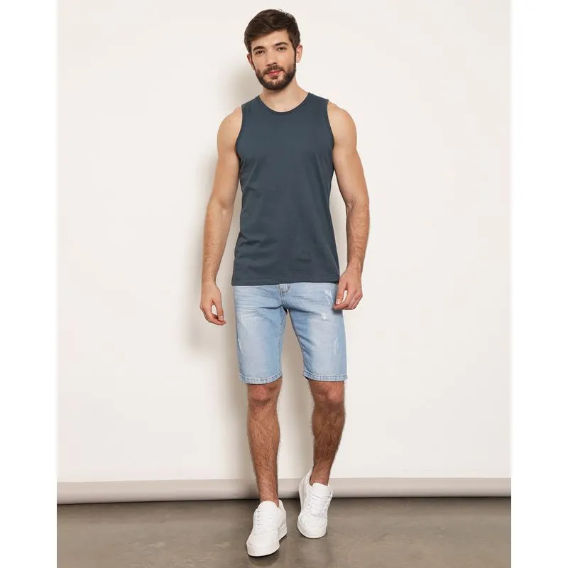 Bermuda Jeans Masculina Com Puídos Azul 42