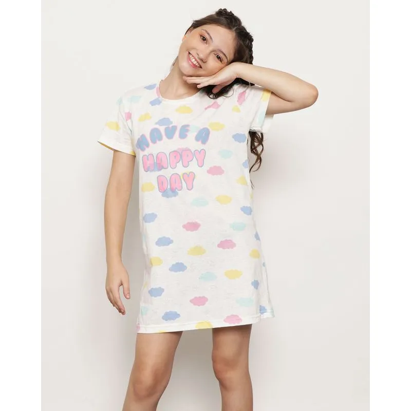 Camisola Juvenil Manga Curta Estampada Nuvens Off White 14