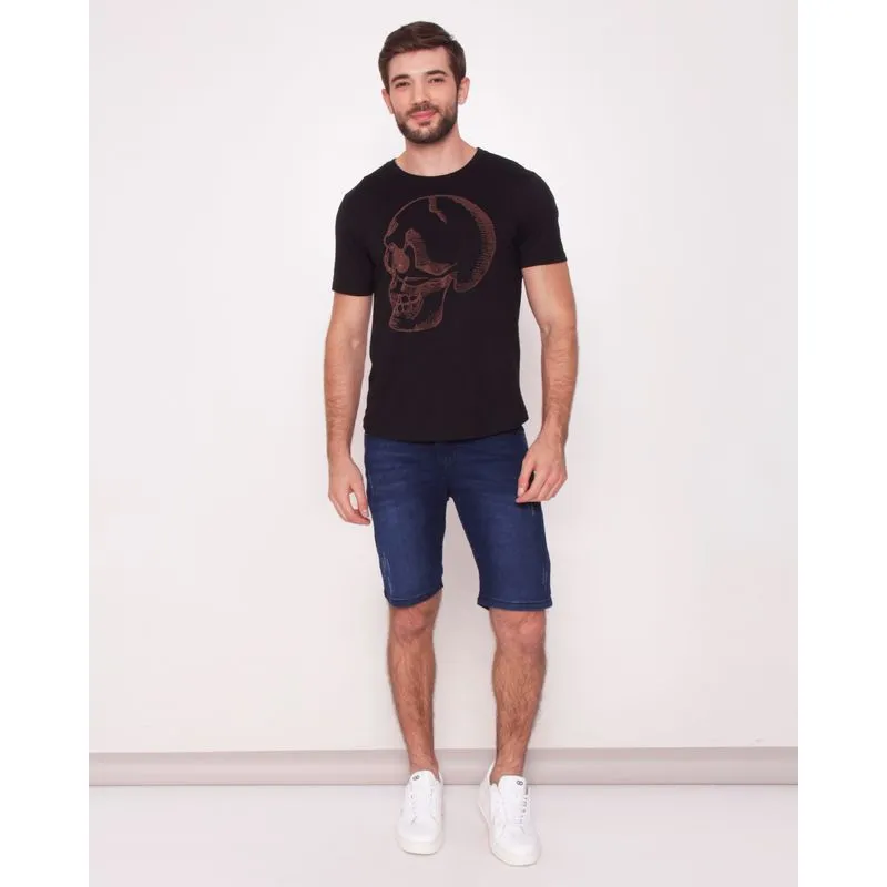 Bermuda Jeans Masculina Reta Com Puídos Azul 42
