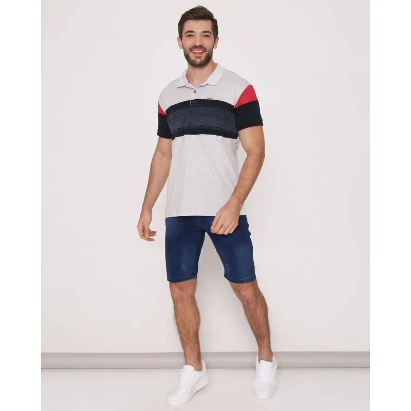 Bermuda Jeans Masculina Reta Com Puídos Azul 46