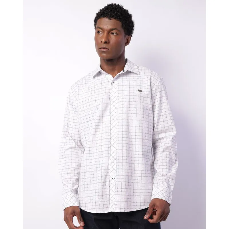 Camisa Masculina Manga Longa Xadrez Branca GG