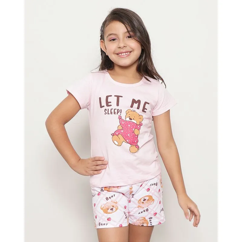 Pijama Curto Infantil Estampa Ursa Rosa Claro 10