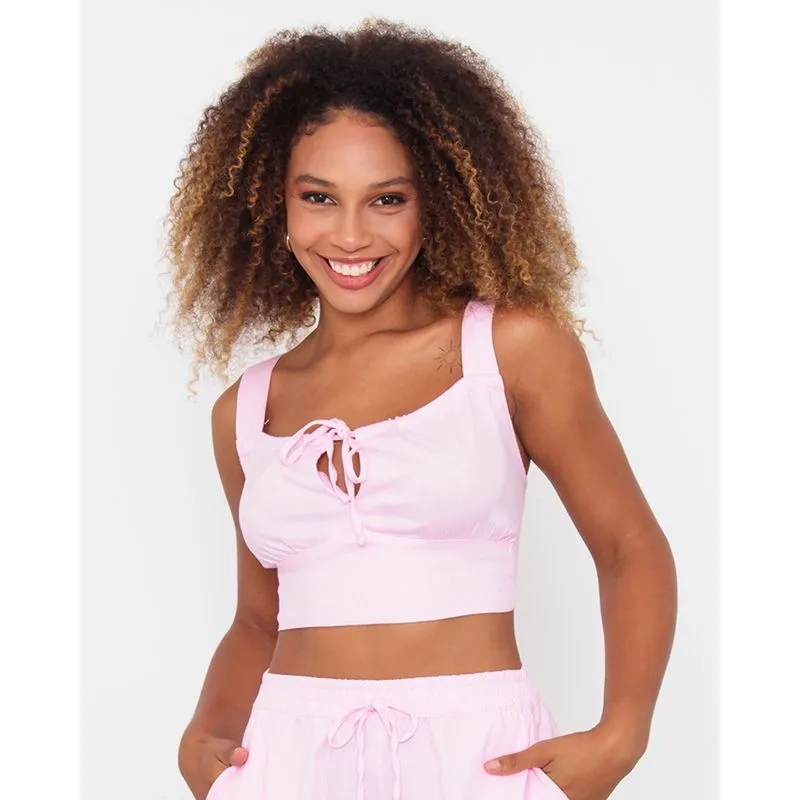 Regata Feminina Berry & Co. Cropped Linho Rosa G