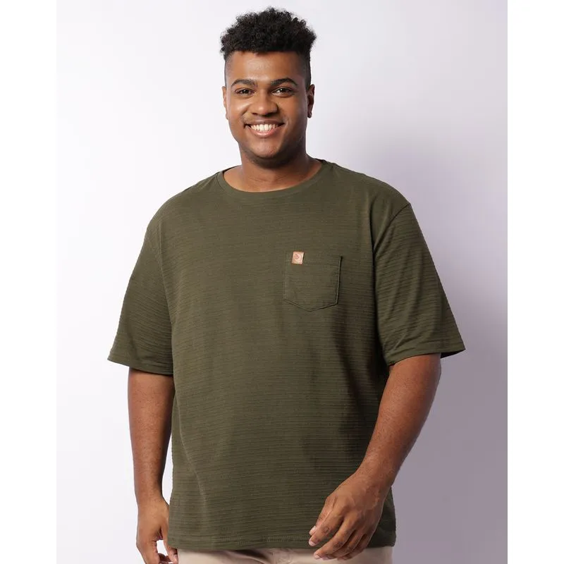 Camiseta Plus Size Masculina Texturizada Com Bolso Verde G3